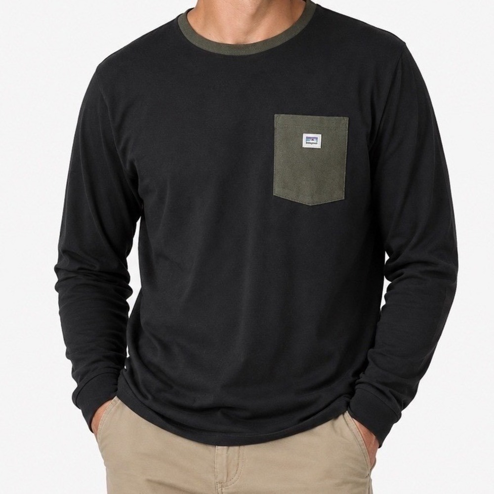 Patagonia Mens Long-Sleeved Shop Sticker Pocket Responsibili-Tee Black XXL NWT
